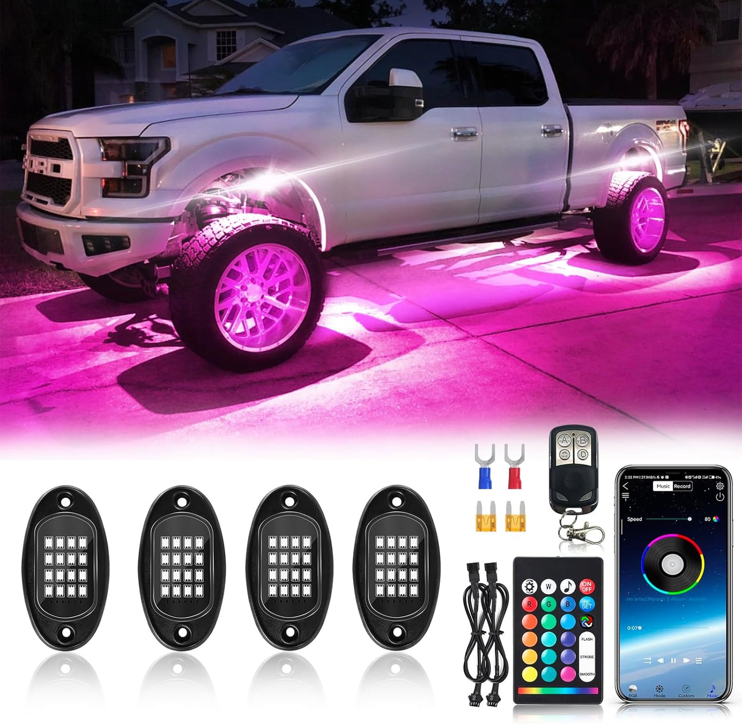 4Pods Segmented RGB LED Rock Lights Kit for Trucks and SUVs