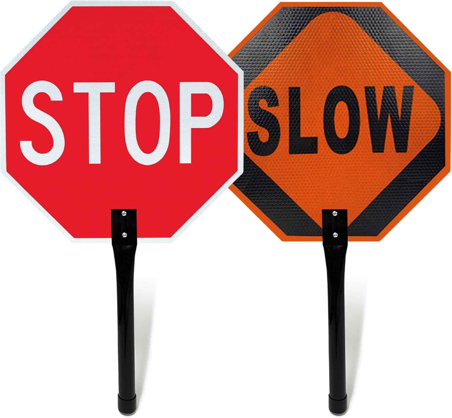 Olanzu 18x18 inch STOP-SLOW Sign with Metal Handle for Safety