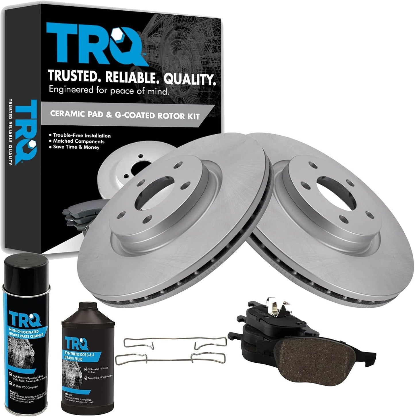 TRQ Front Ceramic Brake Pad & Coated Rotor Kit for Volvo & Ford
