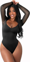 Sexy V Neck Long Sleeve Bodysuit for Women by FeelinGirl