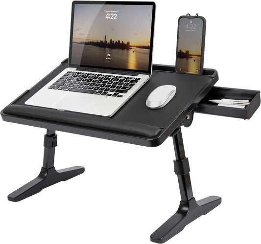 LAPGEAR Easy Tilt Leather Laptop Bed Desk - Ergonomic Design for Comfortable Working - Black
