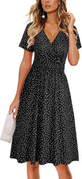 OUGES Women's V-Neck Floral Summer Short Party Dress with Pockets