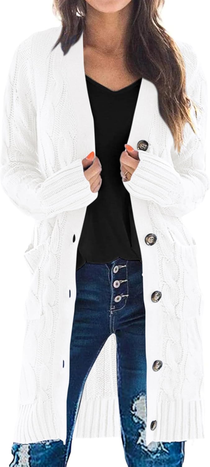 PRETTYGARDEN Long Sleeve Cable Knit Cardigan for Women 2025