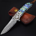 AUBEY EDC Damascus Pocket Knife with Abalone Handle - Everyday Carry