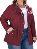 Plus Size Women's Rain Jacket Long Hooded Waterproof Trench Coat