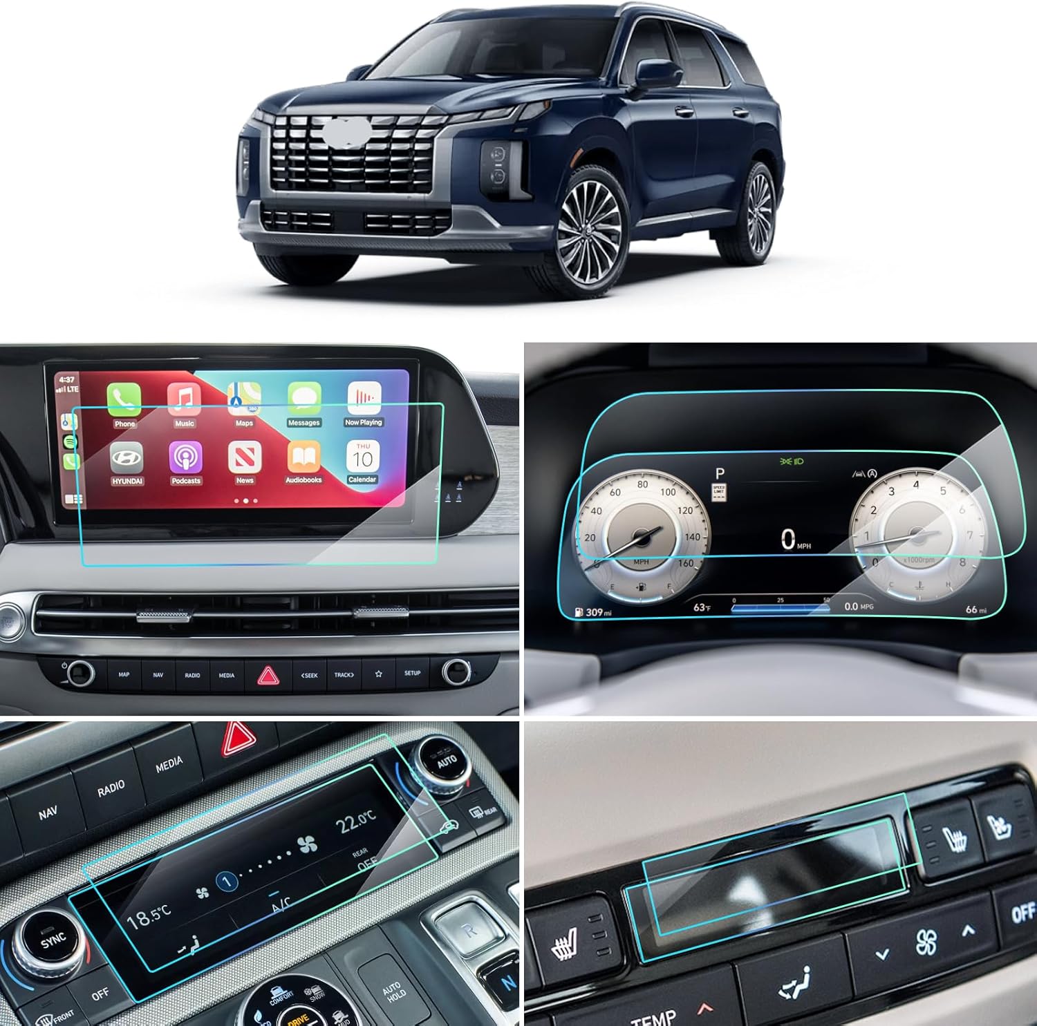 7PCS Car Screen Protector for Hyundai Palisade 2023 2024 2025