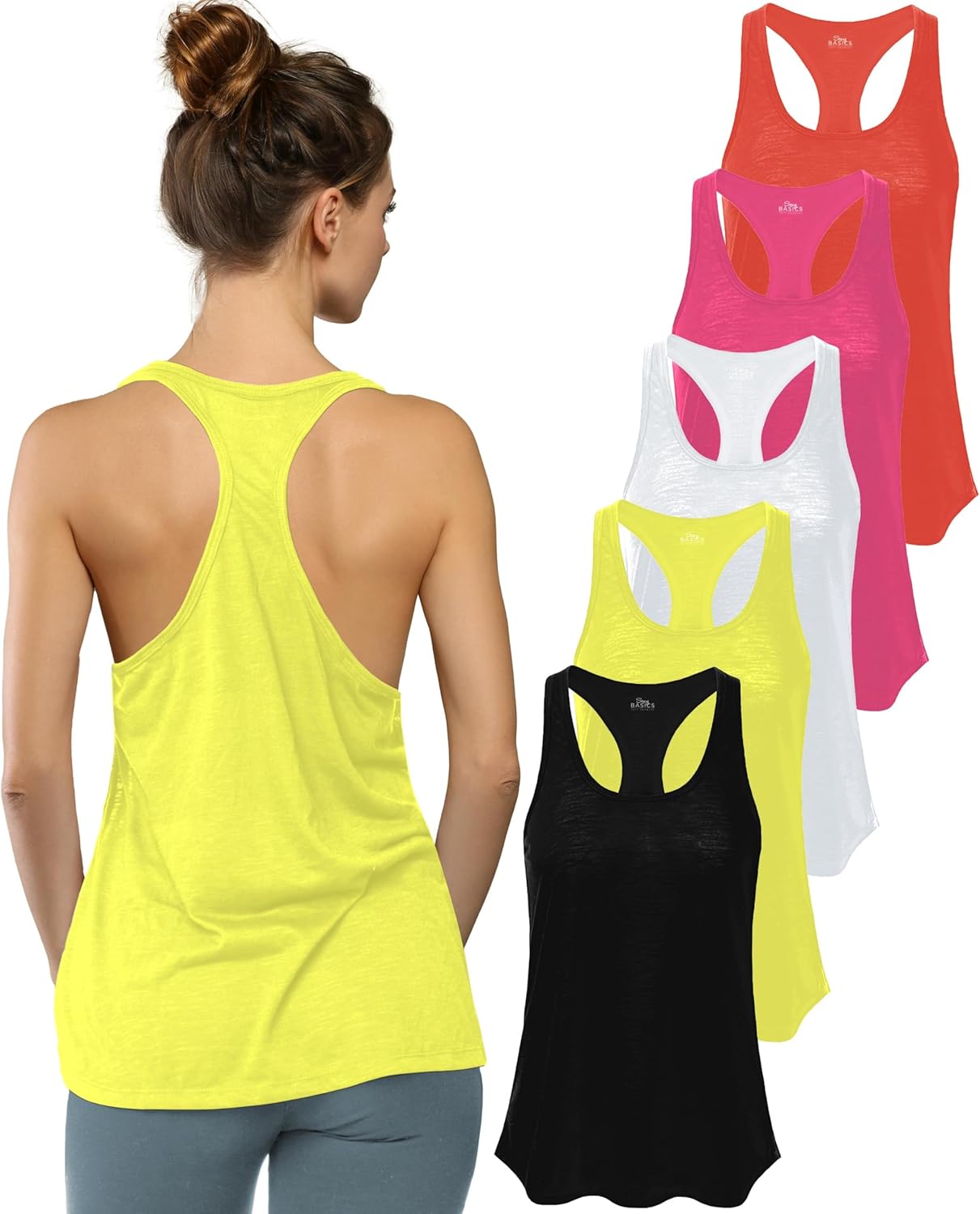Women's 5 Pack Everyday Flowy Burnout Racer Back Tank Tops