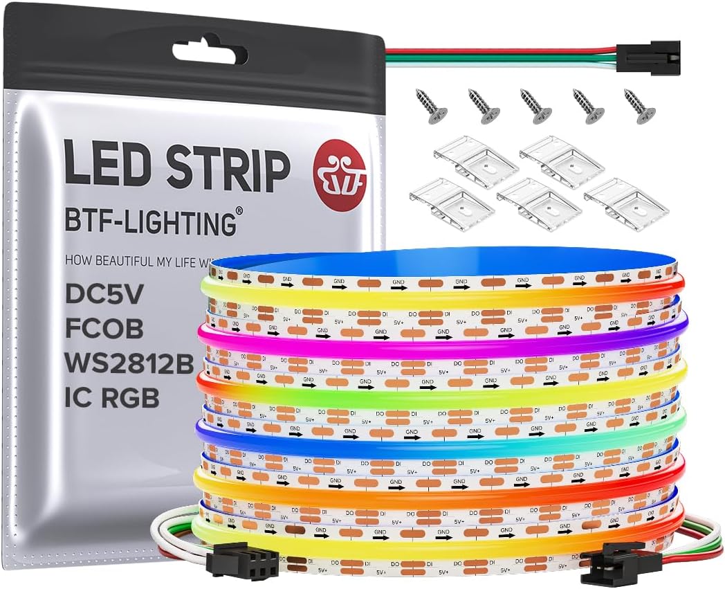 BTF-LIGHTING FCOB RGB LED Strip 16.4FT for Stunning Lighting