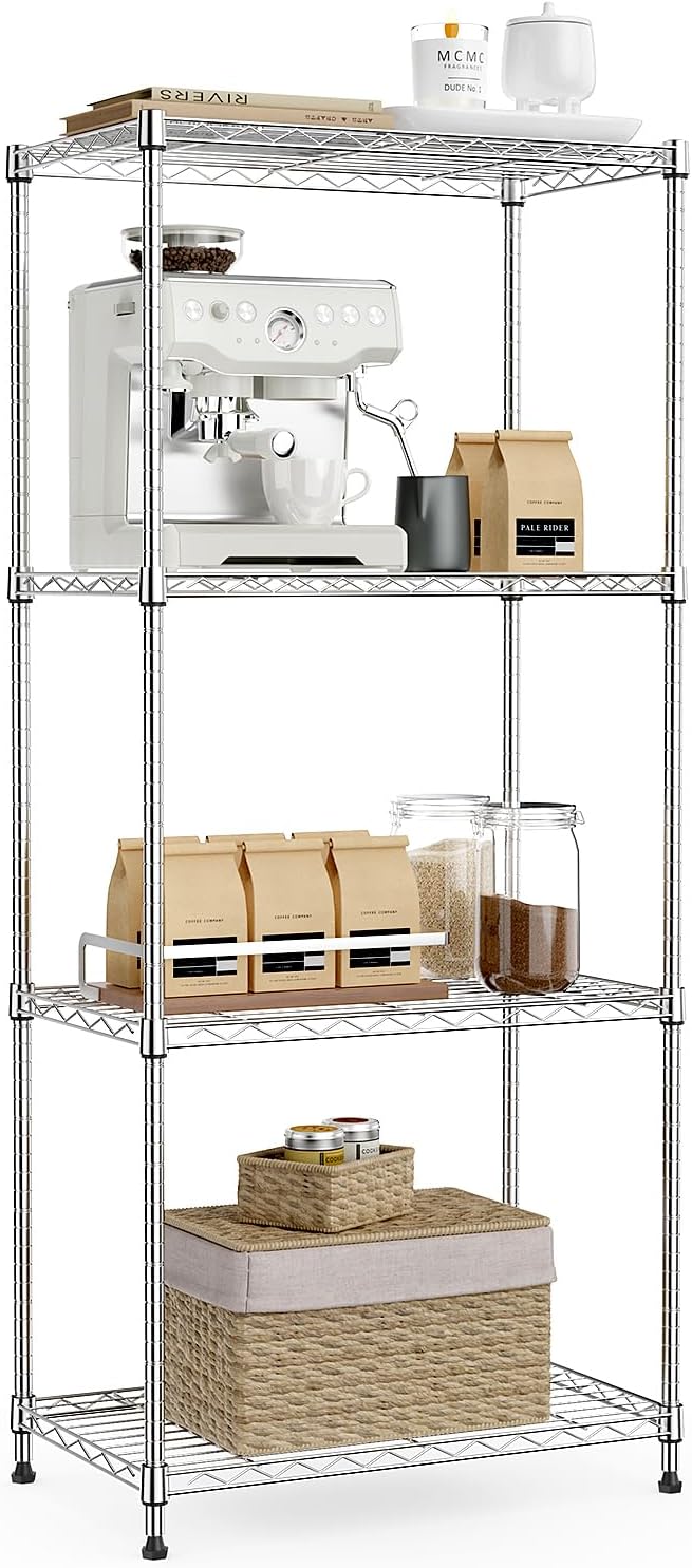 IZEUK 4-Tier Chrome Metal Storage Shelves for Home Organization