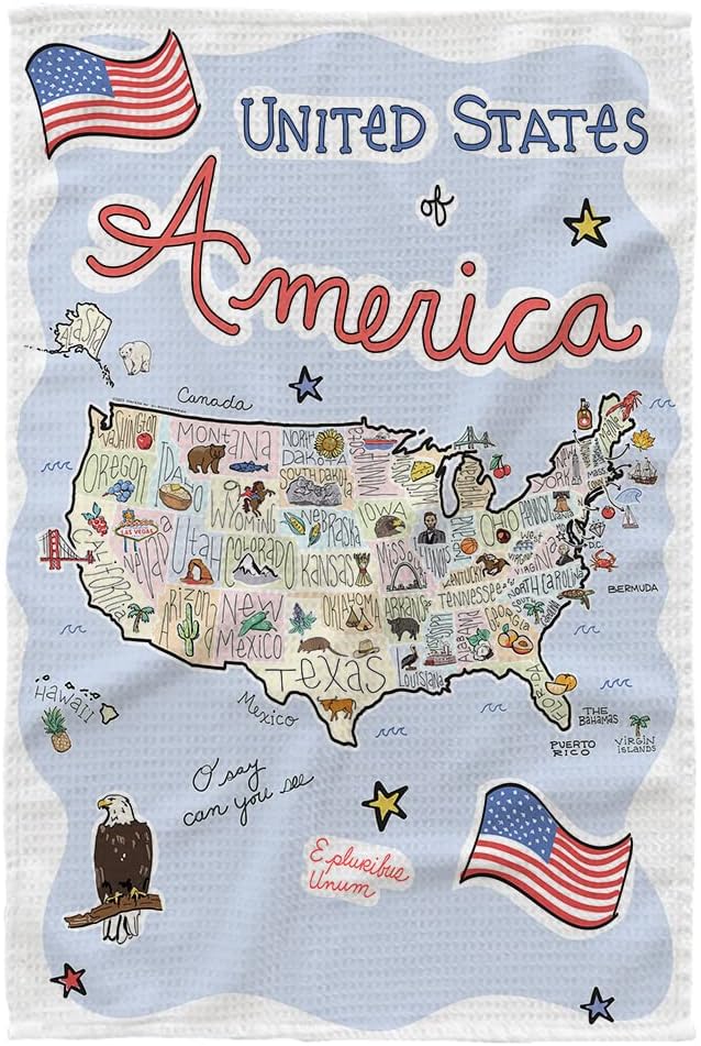 Fish Kiss America Map Towel: Ultra Absorbent Microfiber