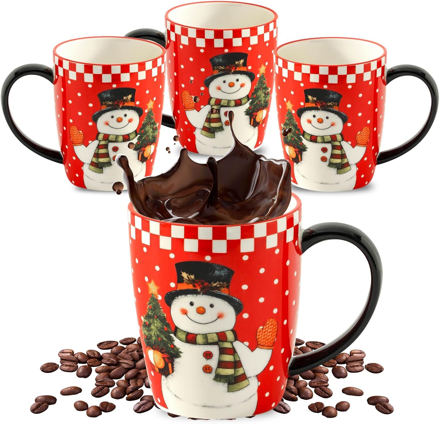 Colorful Snowman Coffee Mugs Set of 4 for Holiday Cheer