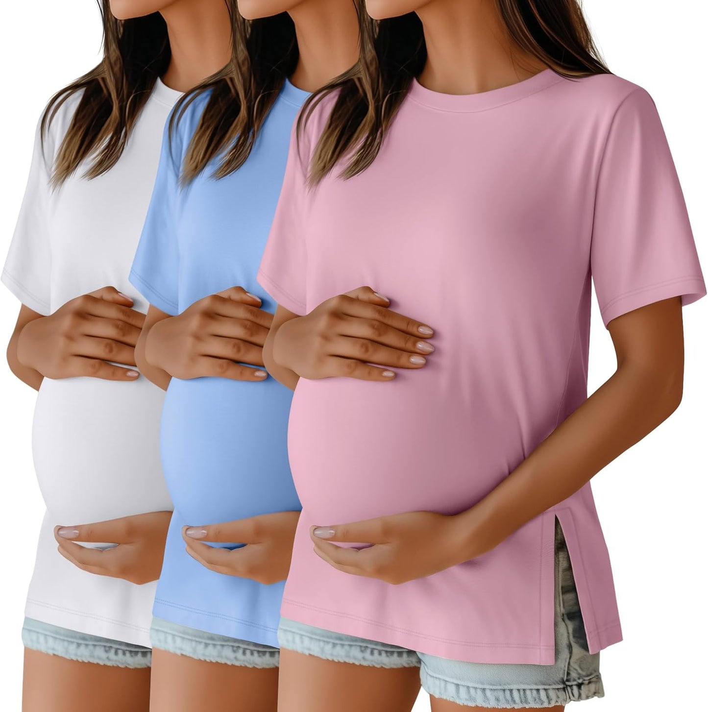 Maternity T Shirts for Women - 3 Pack Casual Pregnancy Tops