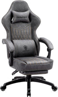 Gray PU Leather Gaming Chair with Pocket Spring Cushion - Massage