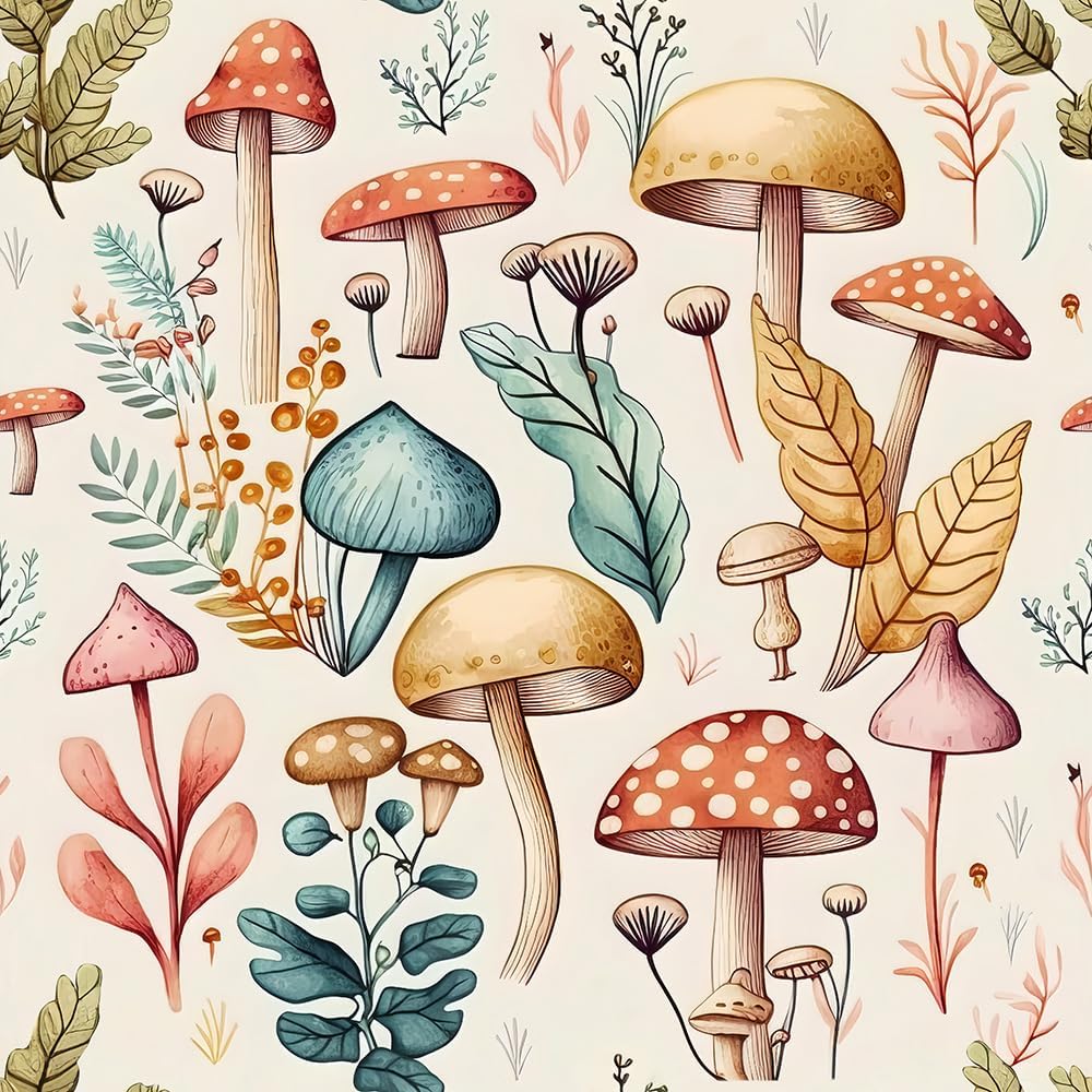 Cute Fairyland Mushroom Leaf Wallpaper for Easy Home Decor