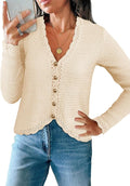 V Neck Cropped Cardigan Sweater - Boho Button Up Crop Top