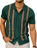 Mens Vintage Striped Polo Shirt - Retro Knitted Golf Polo