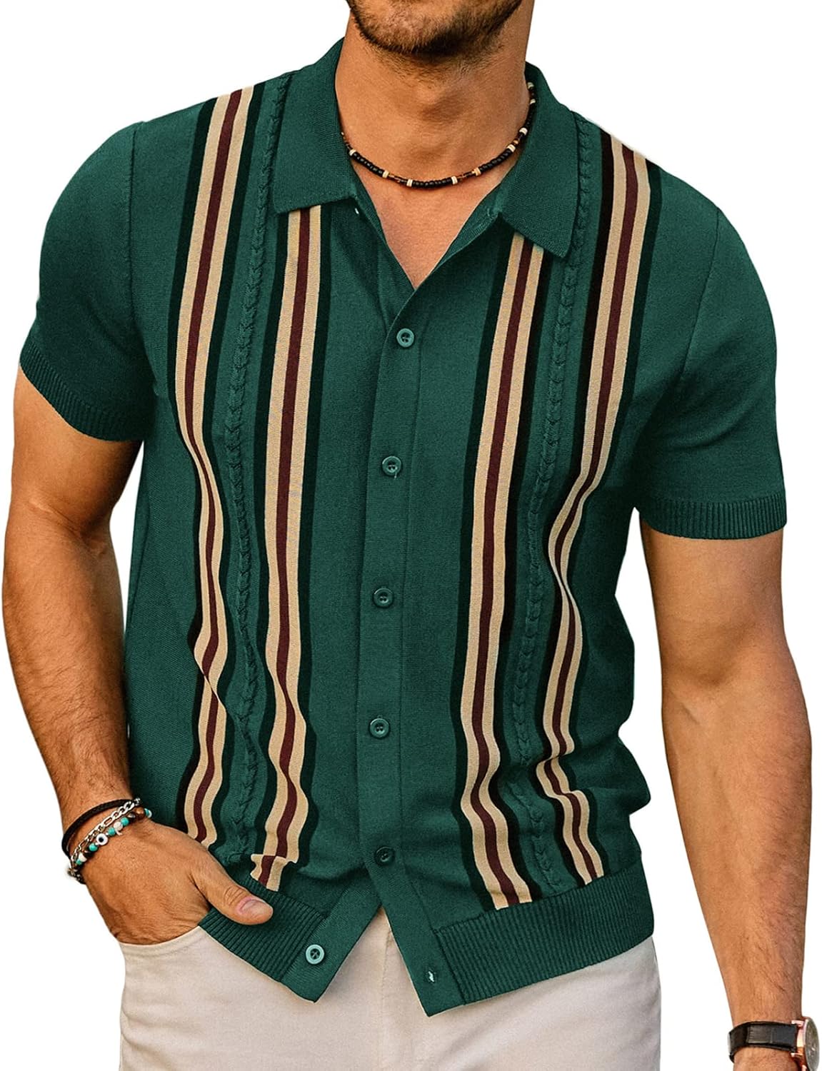 Vintage Striped Knitted Golf Shirts for Men by PJ PAUL JONES