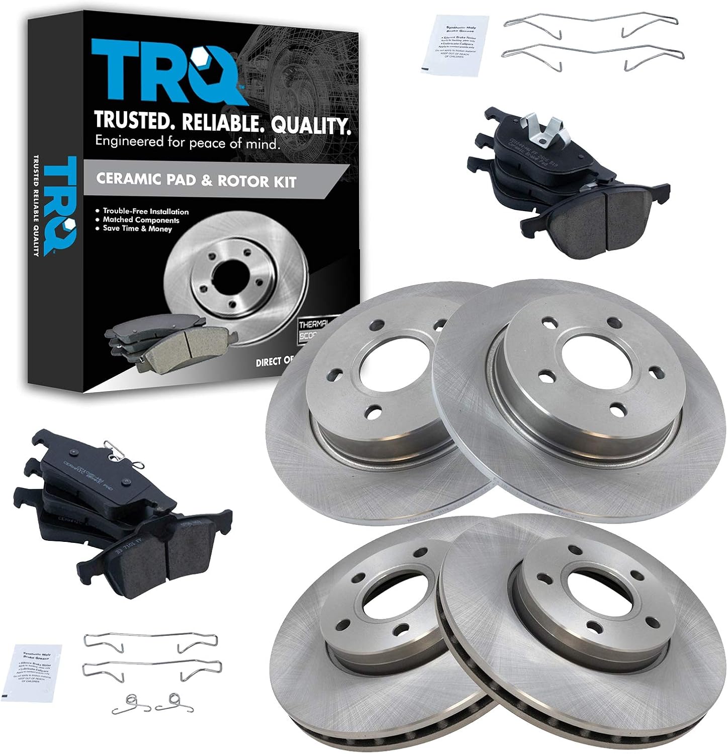 TRQ Front and Rear Brake Pad & Rotor Kit for Ford Focus 2012-2018