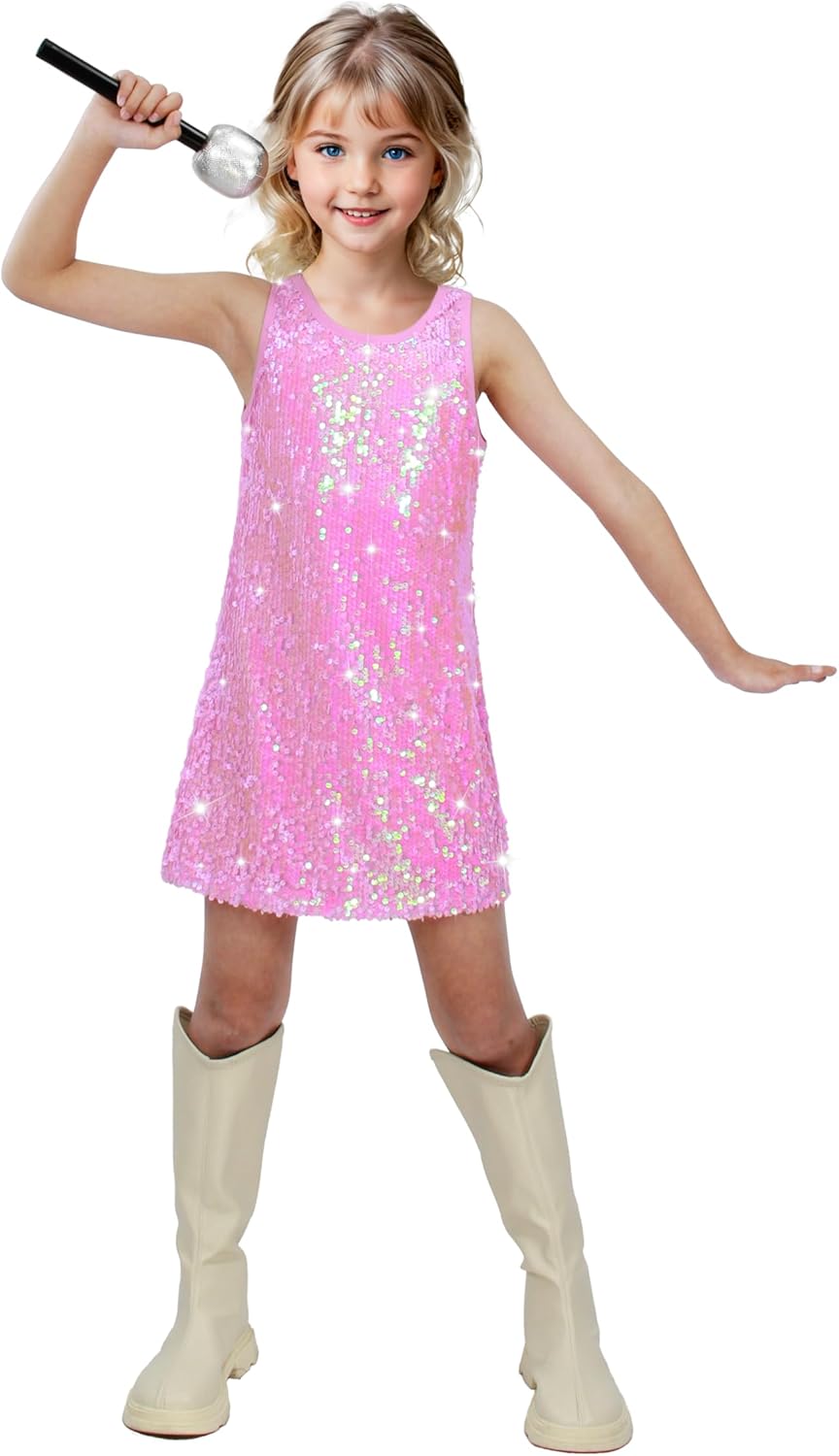 Girls Sequin Dress Sparkly Sleeveless Costume for Parties