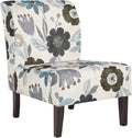 Chic Floral Armless Accent Chair - White, Blue & Gray
