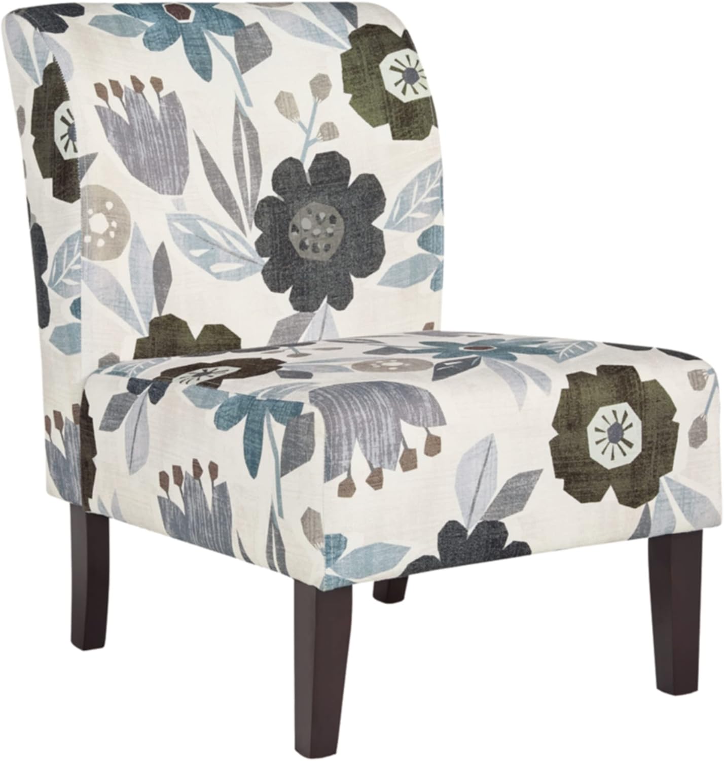 Chic Floral Armless Accent Chair - White, Blue & Gray