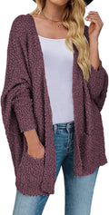 MEROKEETY Women's 2025 Winter Fuzzy Popcorn Batwing Sleeve Cardigan is