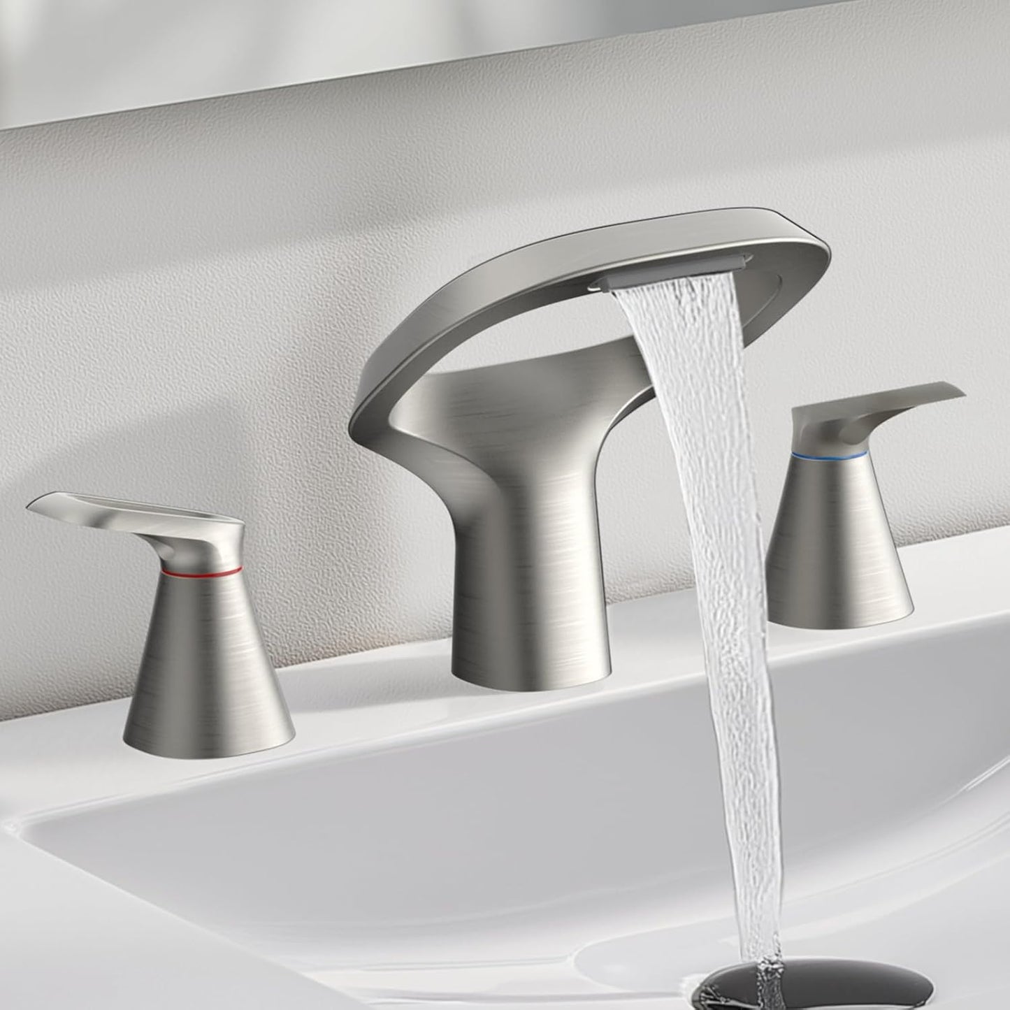 Modern Bathroom Faucets 3 Hole with Adjustable Waterfall Spout