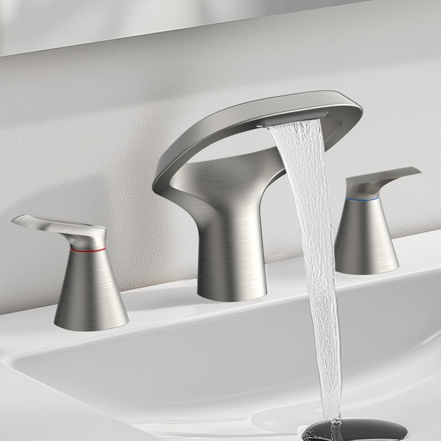 Modern Bathroom Faucets 3 Hole with Adjustable Waterfall Spout