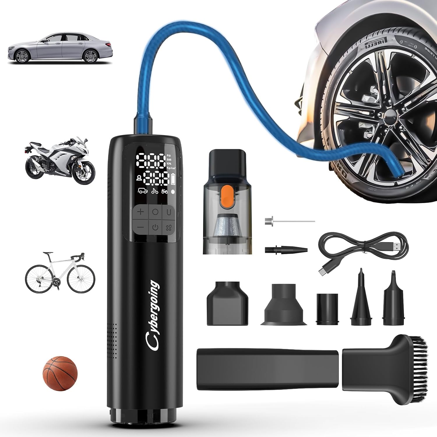 2-in-1 Tire Pump & Hand Vac: Portable Power Duo!