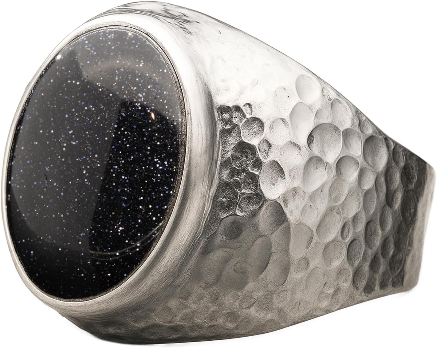 Natural Aventurine Crystal Ring for Men in Hammered Silver