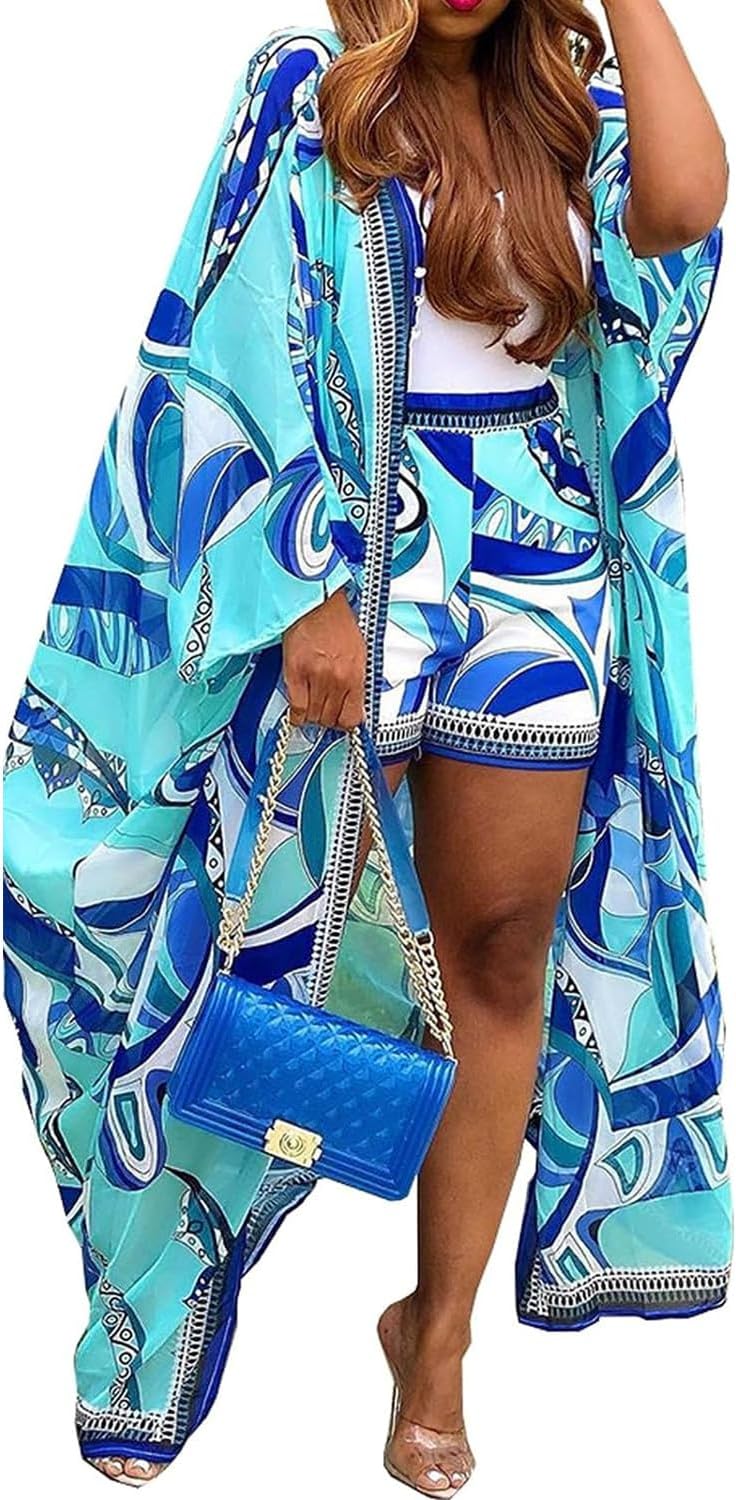 QegarTop Kimono Shorts Set for Women - Trendy Summer Outfit