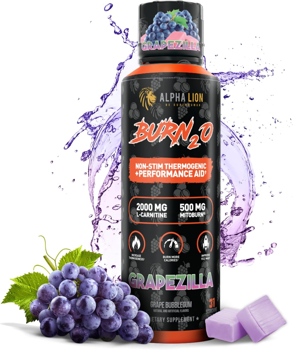 ALPHA LION Burn2O L-Carnitine Liquid 2000mg for Fat Loss