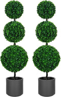 3FT Artificial Triple Ball Topiary Trees with Gray Planter Pot