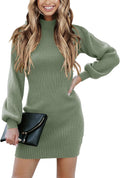 ANRABESS Long Sleeve Turtle Mock Neck Rib Knit Bodycon Mini Dress Slim