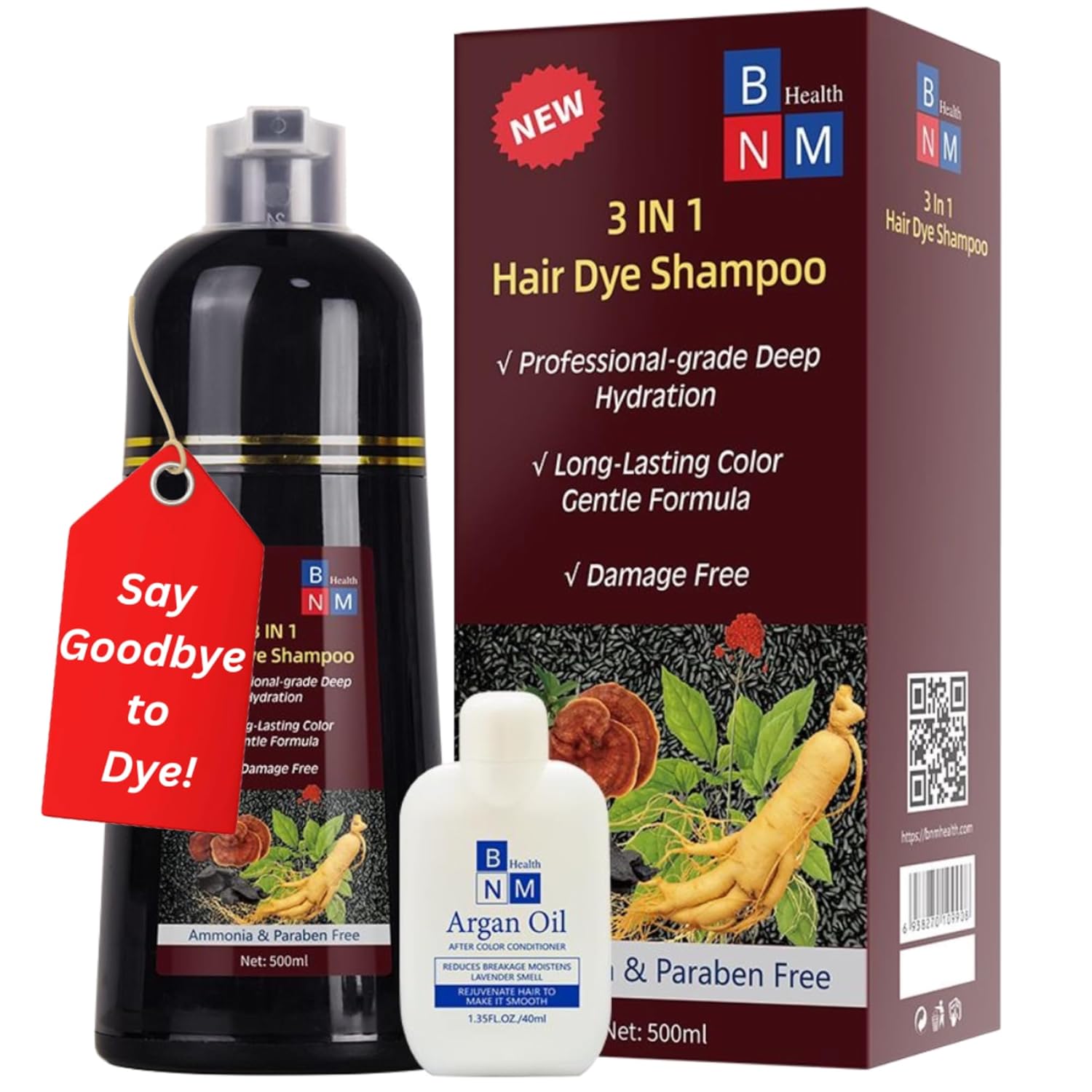 Dark Wine Red 3-in-1 Hair Dye Shampoo - Ammonia-Free & Long-Lasting