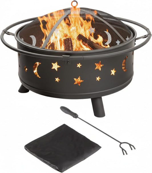 32-Inch Outdoor Wood Burning Fire Pit for Cozy Gatherings