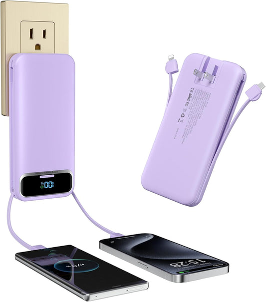 Portable Charger Power Bank with Built-in Cables for Travel