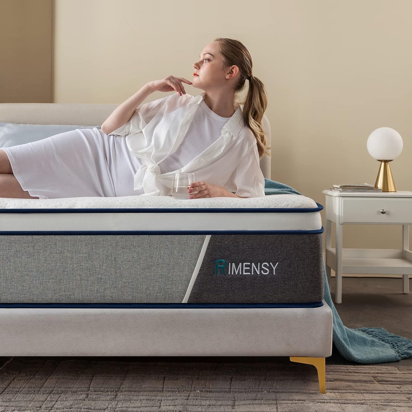 Rimensy Queen Mattress 12 Inch Hybrid Gel Memory Foam Support