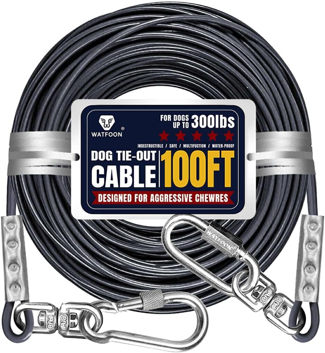 100ft Tie Out Cable for Large Dogs - Heavy Duty Dog Runner