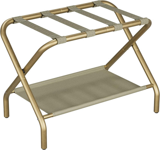 Smuxee Gold Luggage Rack - Foldable Suitcase Stand with Storage