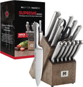 Kitchen Knife Set With Block and Sharpener - 15-Piece Stainless Steel
