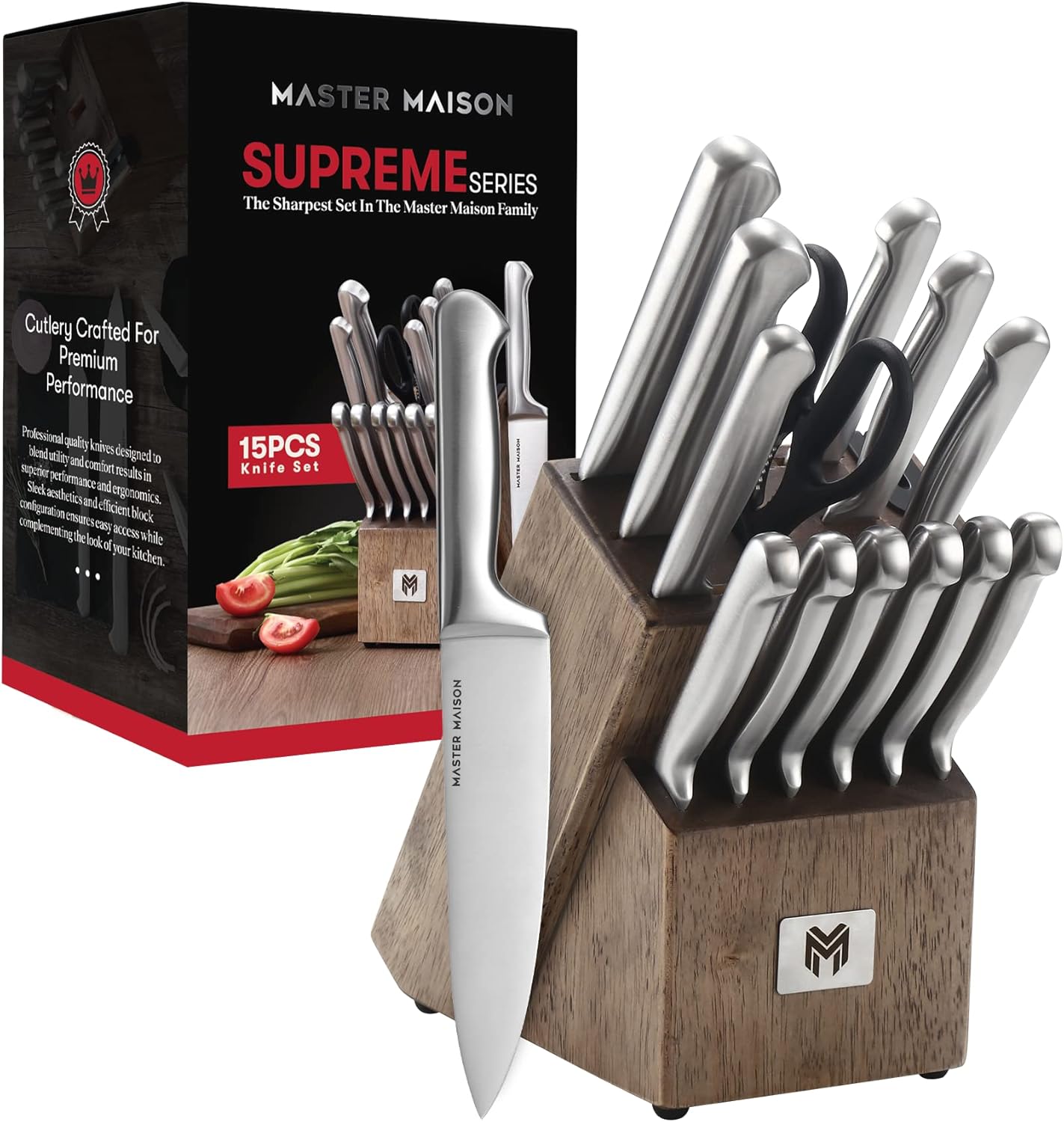 Master Maison 15-Piece Kitchen Knife Set for Home Chefs