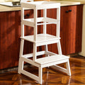 Kids Kitchen Step Stool with Safety Rail - Wooden Toddler Standing