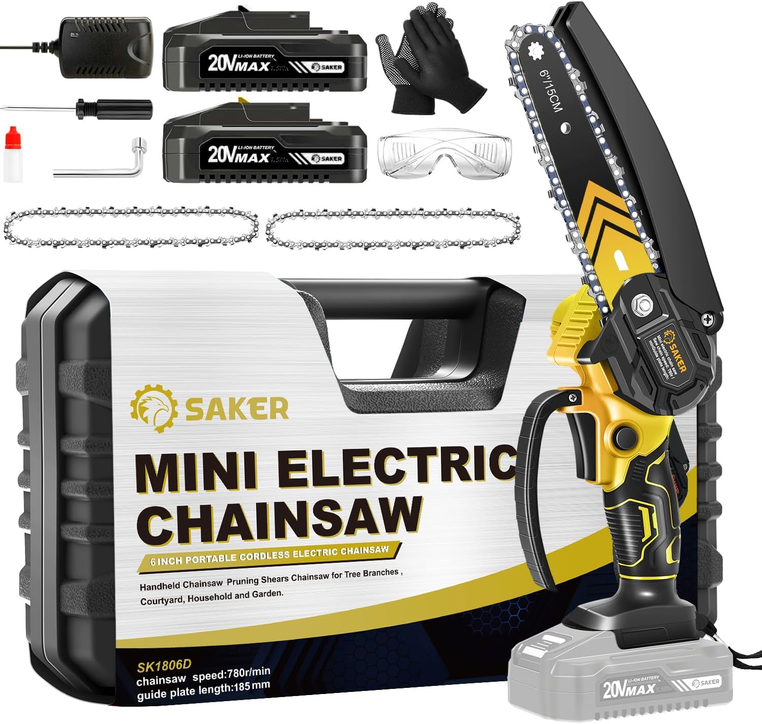 Saker Mini Chainsaw 6 Inch Cordless Electric Tool for Garden Use