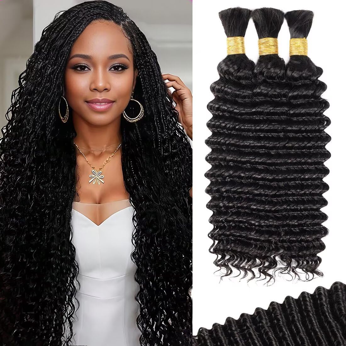 100g Human Braiding Hair for Boho Braids 16 Inch Curly Style
