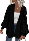 Cable Knit Open Front Lantern Sleeve Chunky Cardigan - Cozy Fall Layer