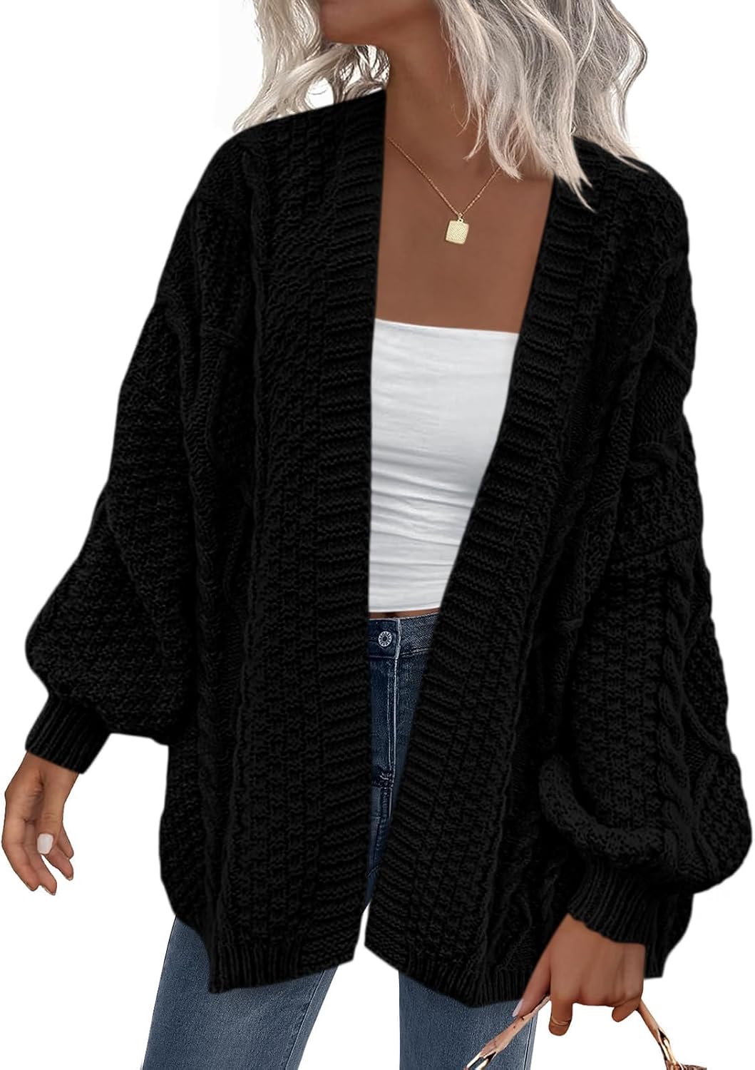 PRETTYGARDEN Women's Cable Knit Open Front Cardigan Sweater