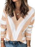 PRETTYGARDEN Striped V Neck Sweater for Women - Cozy, Lightweight Fit