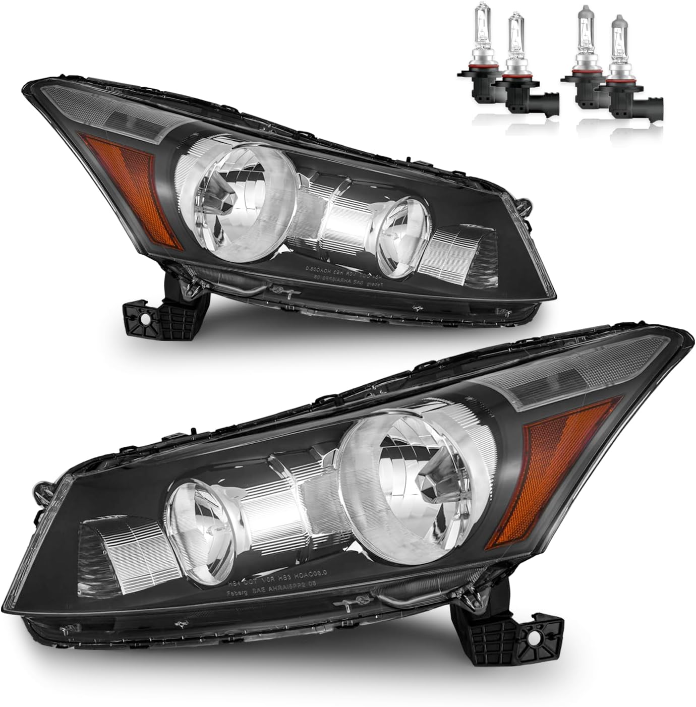 Headlights W/Bulbs for 2008-2012 Honda Accord 4Dr Replacement