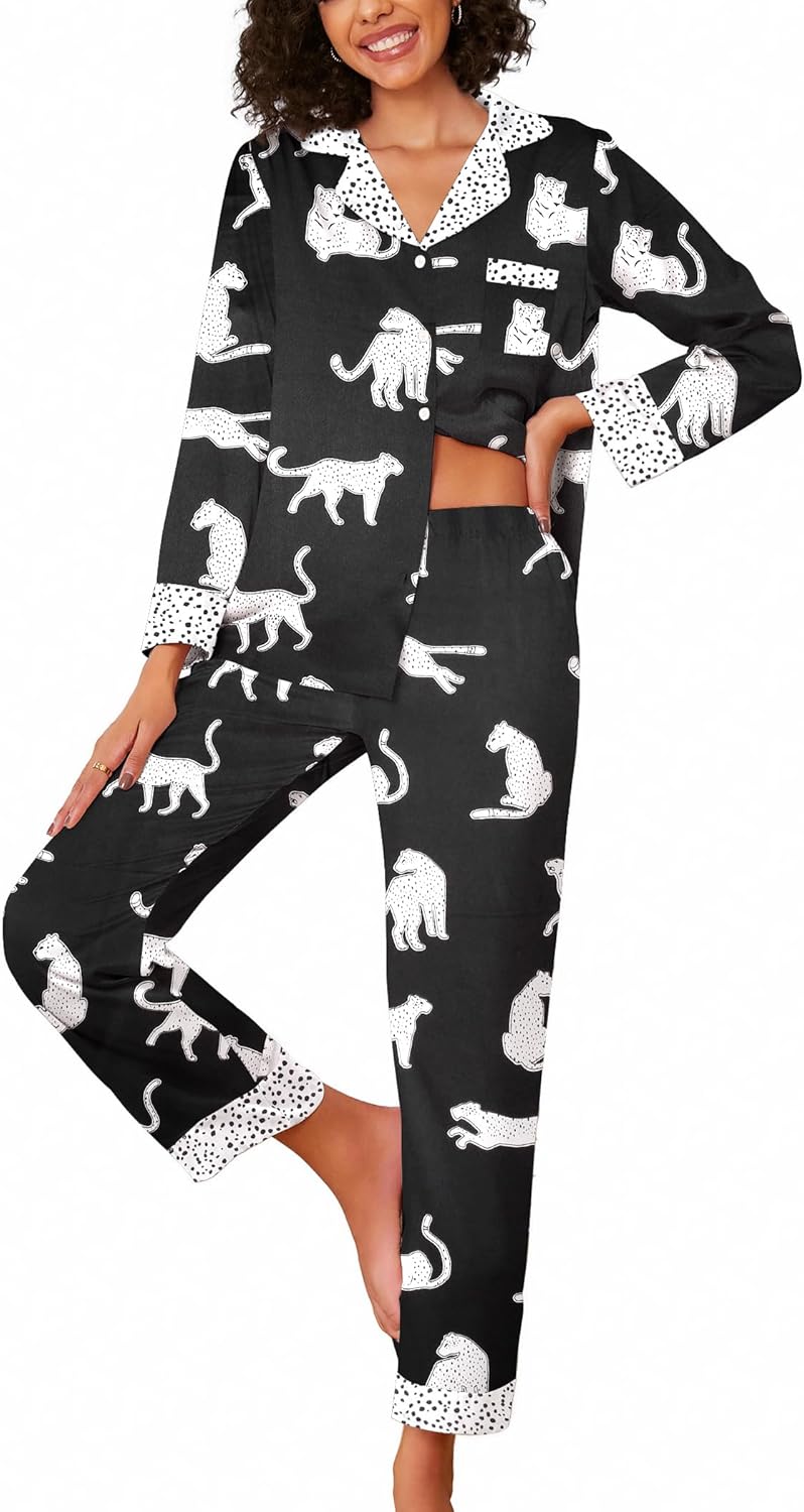 Ekouaer Silk Pajamas for Women Long Sleeve Satin Sleepwear